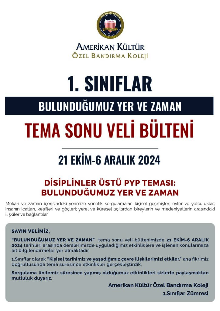 thumbnail of 1.SINIF BULUNDUĞUMUZ YER VE ZAMAN TEMA SONU VELİ BÜLTENİ