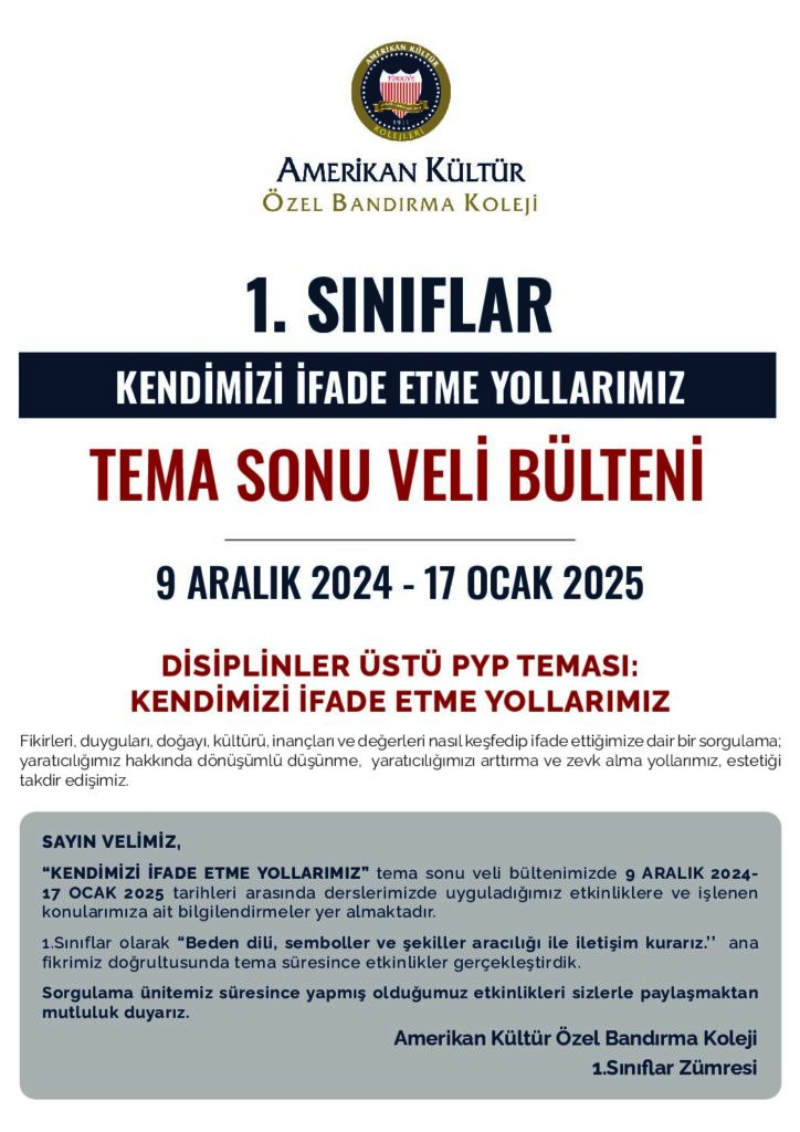 thumbnail of 1.SINIF KENDİMİZİ İFADE ETME YOLLARIMIZ TEMA SONU VELİ BÜLTENİ
