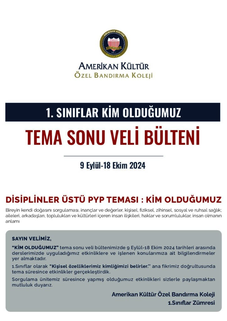 thumbnail of 1.SINIFLAR KİM OLDUĞUMUZ TEMA SONU VELİ BÜLTENİ