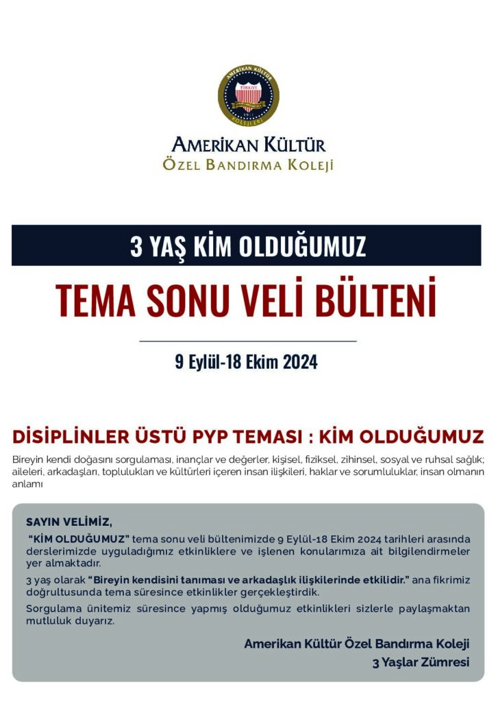 thumbnail of 3 YAŞ KİM OLDUĞUMUZ TEMA SONU VELİ BÜLTENİ