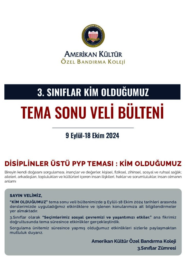 thumbnail of 3.SINIFLAR KİM OLDUĞUMUZ TEMA SONU VELİ BÜLTENİ