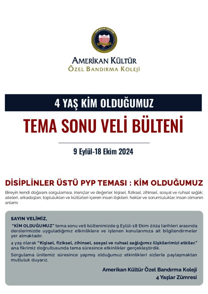 thumbnail of 4 YAŞ KİM OLDUĞUMUZ TEMA SONU VELİ BÜLTENİ
