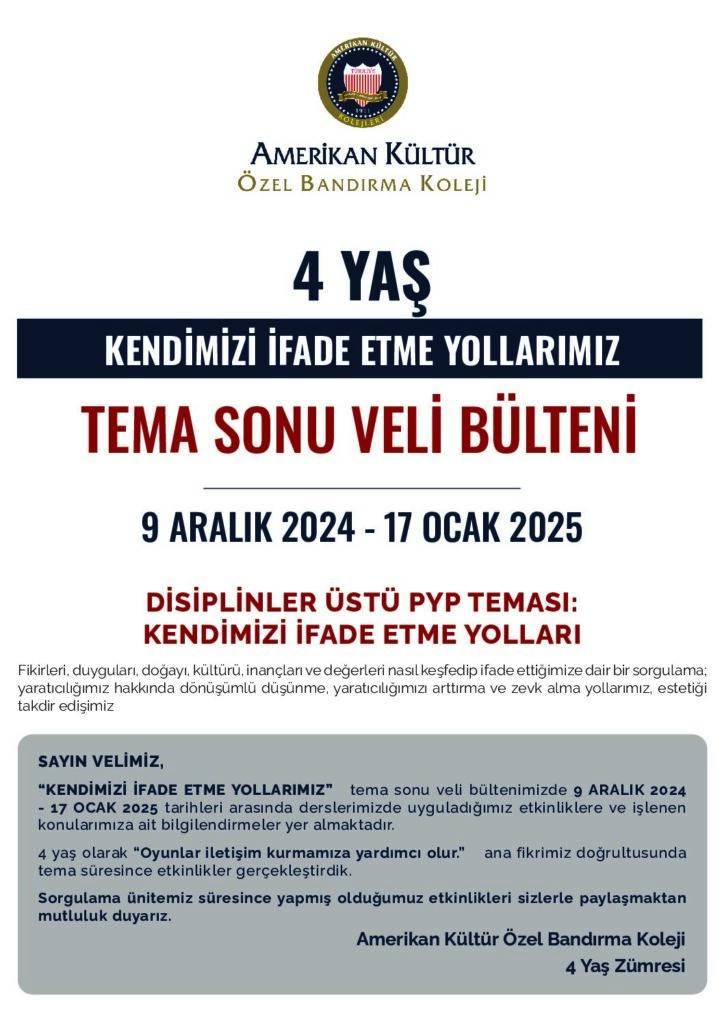 thumbnail of ANAOKULU 4 YAŞ KENDİMİZİ İFADE ETME YOLLARIMIZ TEMA SONU VELİ BÜLTENİ