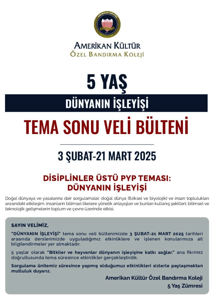 thumbnail of ANAOKULU 5 YAŞ DÜNYANIN İŞLEYİŞİ TEMA SONU VELİ BÜLTENİ